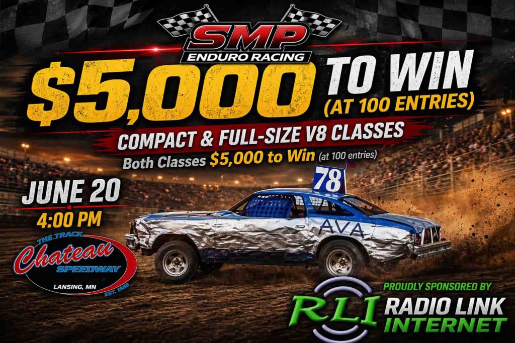 Radio Link Internet sponsored SMP Enduro Racing event at Chateau Speedway on featuring $5,000 to win races for compact and full-size classes at 100 entries.