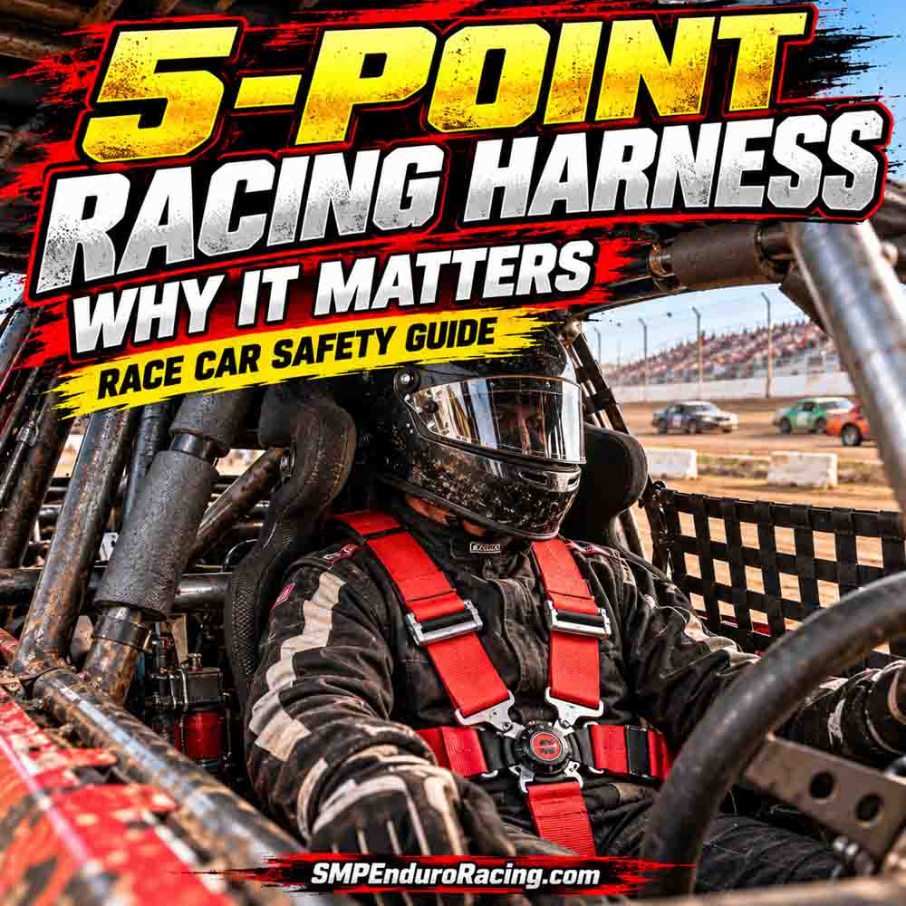 5-point racing harness installed in a grassroots race car for improved driver safety