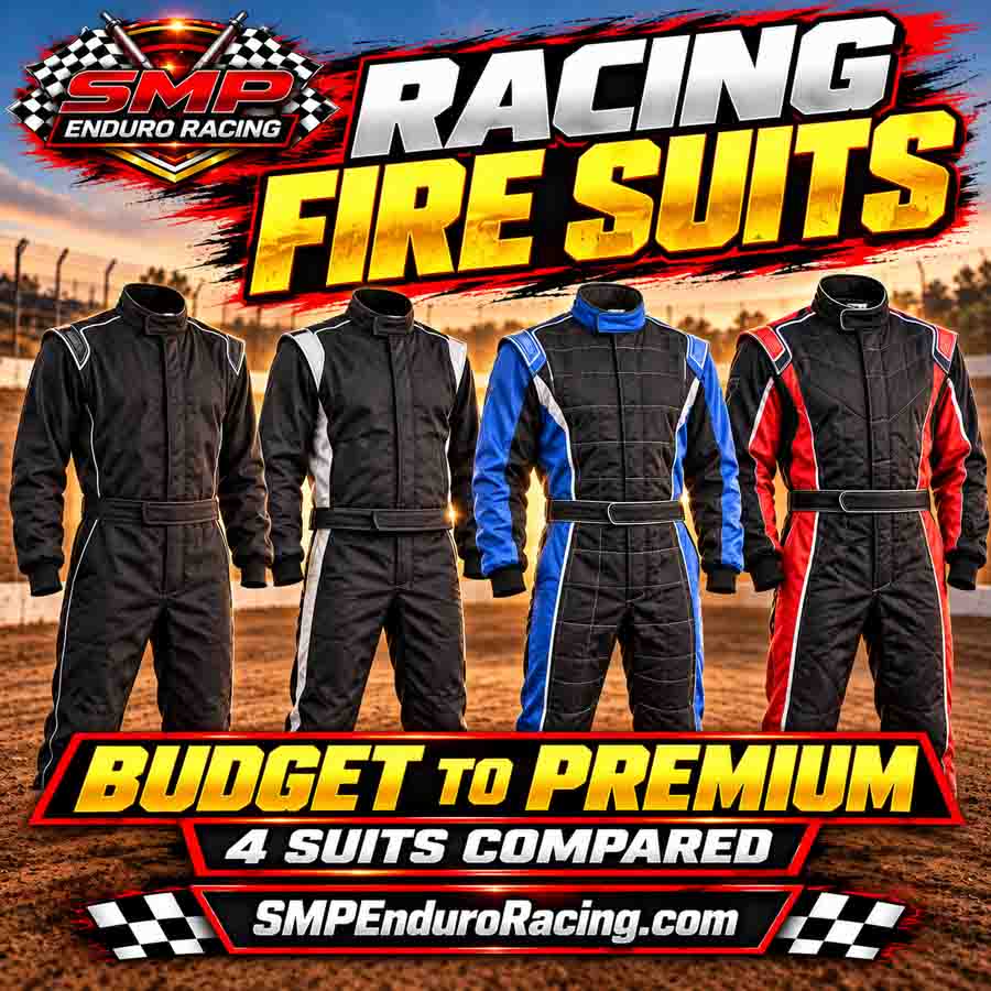 Racing fire suits comparison showing four budget to premium auto racing fire suits